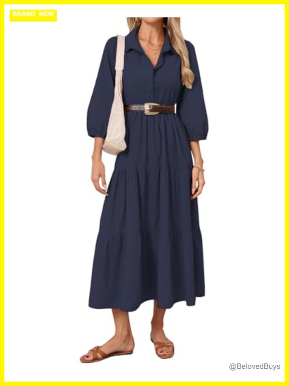 Flowy Tiered Maxi Shirt Dress with Pockets Long Sleeve